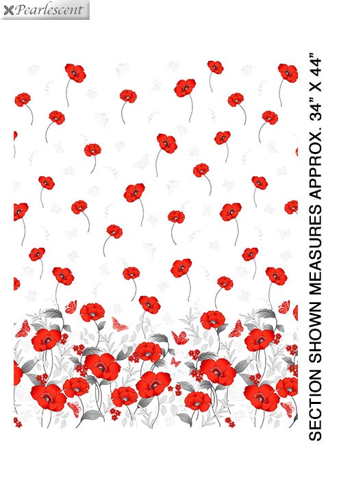 Poppy Promenade: Pearl Poppy Single Border - White  by Benartex - Three Wishes Patchwork Fabric