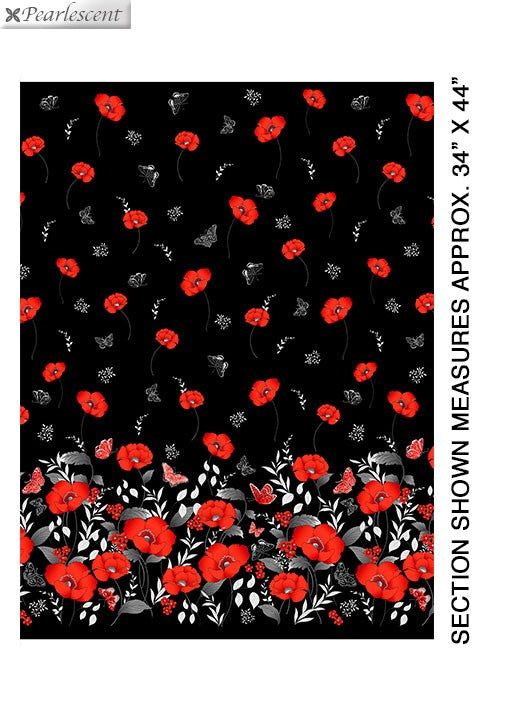 Poppy Promenade: Pearl Poppy Single Border - Black  by Benartex - Three Wishes Patchwork Fabric