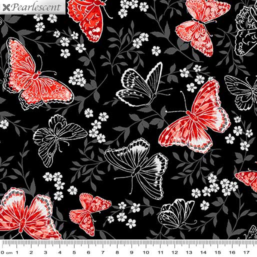 Poppy Promenade: Poppy Promenade Butterfly - Black by Benartex - Three Wishes Patchwork Fabric