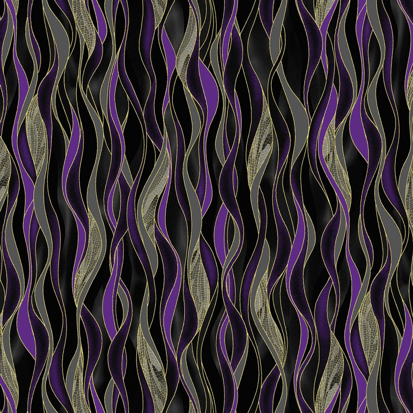 Dance Of The Dragonfly: Dancing Waves (Purple/Black) - Three Wishes Patchwork Fabric