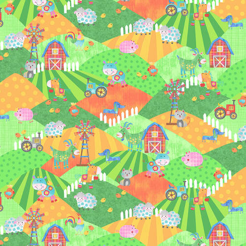 Oink Moo Cock-A-Doodle Doo Farm Animals/ Rolling Hills by Blank Fabrics