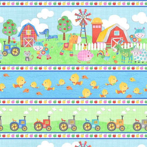 Oink Moo Cock-A-Doodle Doo Farm Animal Stripe by Blank Fabrics