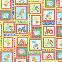 Oink Moo Cock-A-Doodle Doo Farm Animals Squares by Blank Fabrics