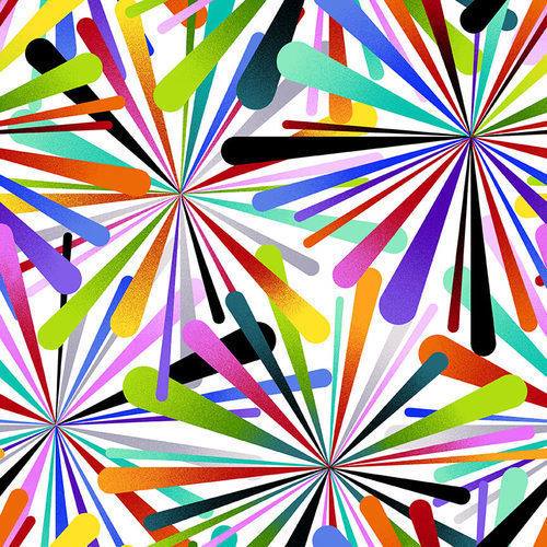 Geo-Topia Atomic Star - White/Multi by Henry Glass - Three Wishes Patchwork Fabric