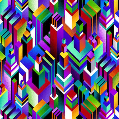 Geo-Topia City Scapes - Black/Multi by Henry Glass - Three Wishes Patchwork Fabric