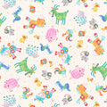 Oink Moo Cock-A-Doodle Doo Tossed Farm Animals by Blank Fabrics