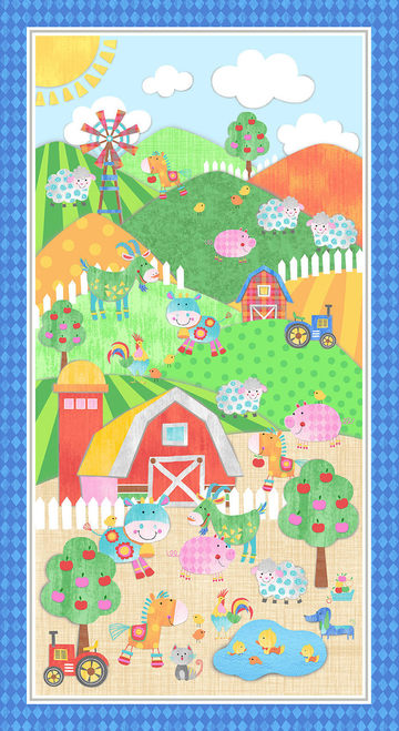 Oink Moo Cock-A-Doodle Doo Farm Animal Panel by Blank Fabrics