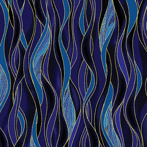 Dance Of The Dragonfly: Dancing Waves (Navy/Blue) - Three Wishes Patchwork Fabric