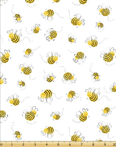 Susybee:  Bees on White - Three Wishes Patchwork Fabric