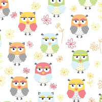 Friendship Forest Owls on White by Kanvas for Benartex