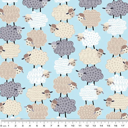 Sweet Dreams: Sweet Stacked Sheep Aqua by Benartex - Three Wishes Patchwork Fabric