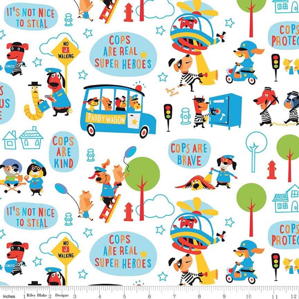 Cops & Robbers: Main (White) - Three Wishes Patchwork Fabric