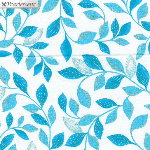 Pearl Reflections - Shimmer Leaves White/Teal by Kanvas Studio for Benartex