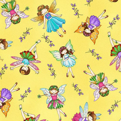 Fairy Land All Over Fairies Yellow by Studio E