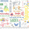 Bunnies & Blossoms: Spring Garden (White) - Three Wishes Patchwork Fabric