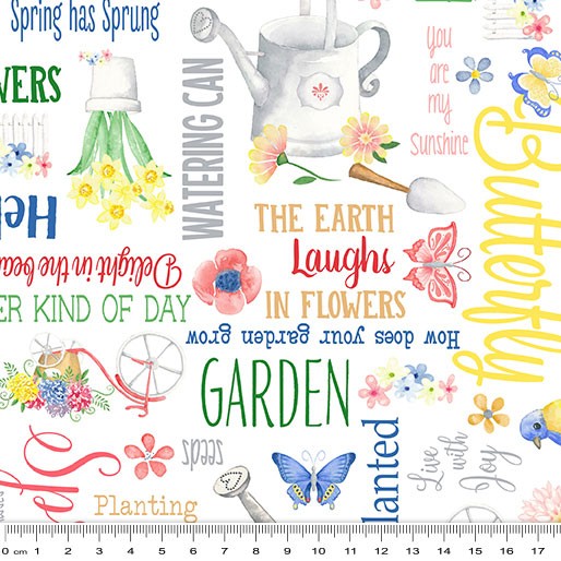 Bunnies & Blossoms: Spring Garden (White) - Three Wishes Patchwork Fabric