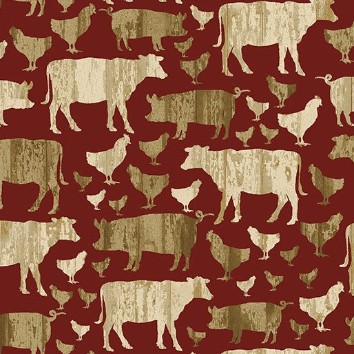 Quilter Barn Prints: Large Farm Animals (Red)