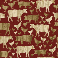 Quilt Barn Prints: Large Farm Animals Red by Benartex