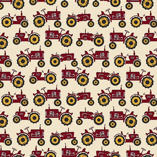 Quilter Barn Prints: Tractor (Cream/Red)