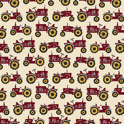 Quilt Barn Prints: Tractor (Cream/Red)