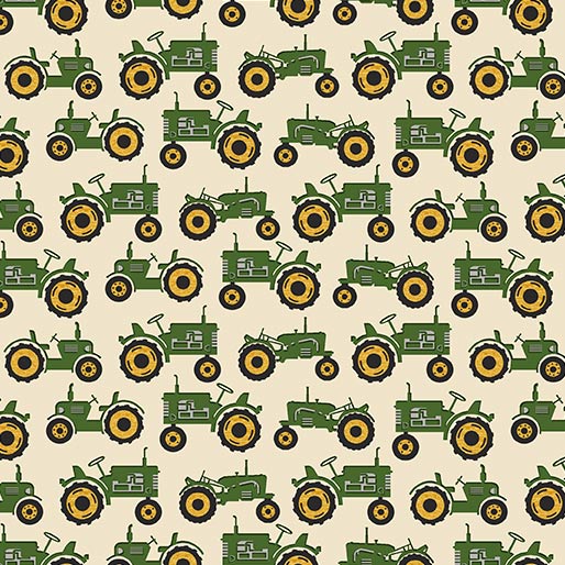 Quilt Barn Prints: Tractor (Cream/Green)