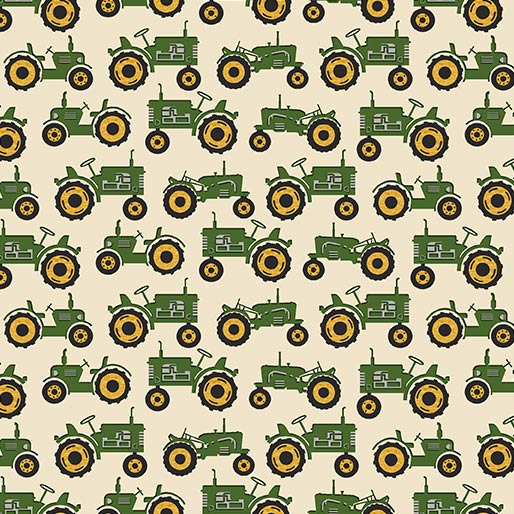Quilter Barn Prints: Tractor (Cream/Green)
