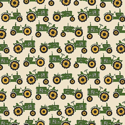 Quilt Barn Prints: Tractor (Cream/Green)