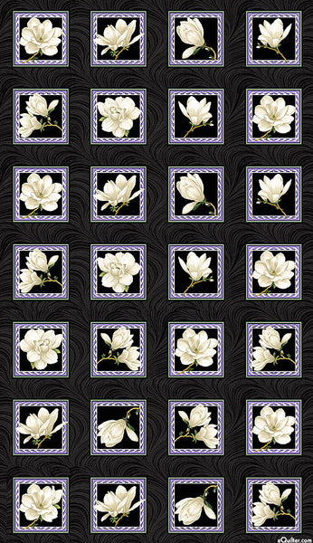 Accent on Magnolias: Magnolia Blooms Blocks Panel Cream by Jackie Robinson for Benartex