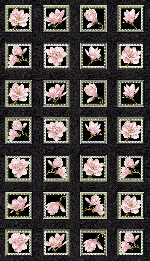 Accent on Magnolias: Magnolia Blooms Blocks Panel (Coral)