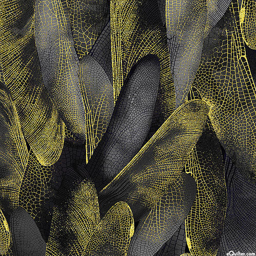 Dance Of The Dragonfly: Gilded Wings (Black/Gold) - Three Wishes Patchwork Fabric