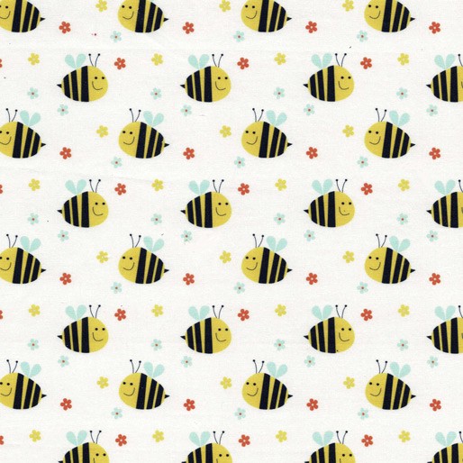 Buzzy Bees on White - Three Wishes Patchwork Fabric