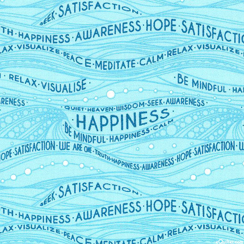 Be Mindful: Waves of Happiness (Spa Bluee) - Three Wishes Patchwork Fabric