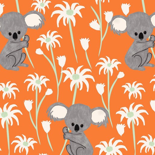 Koala Capers: Sweet Koala Orange by Amanda Brandl for KK Designs - Three Wishes Patchwork Fabric