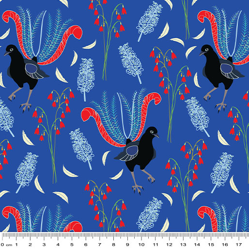 Outback Beauty: Lavish Lyrebird Blue by Amanda Joy Designs - Three Wishes Patchwork Fabric