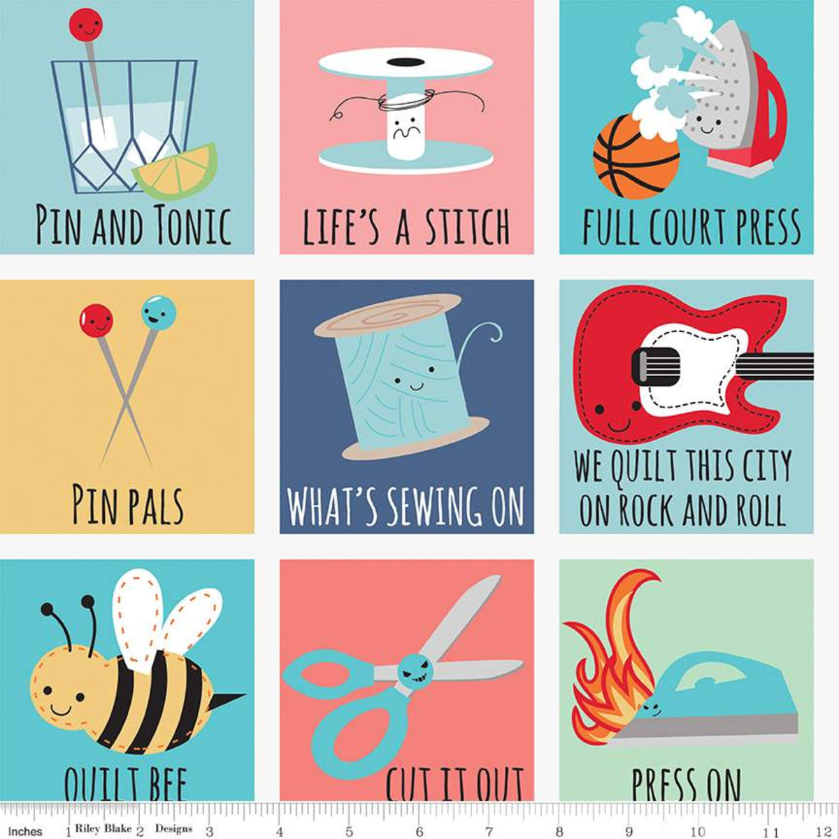 Sew Chatty Pun Grid Panel - Pink by Riley Blake - Three Wishes Patchwork Fabric