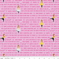 Emma Wiggle: Text (Pink) - Three Wishes Patchwork Fabric