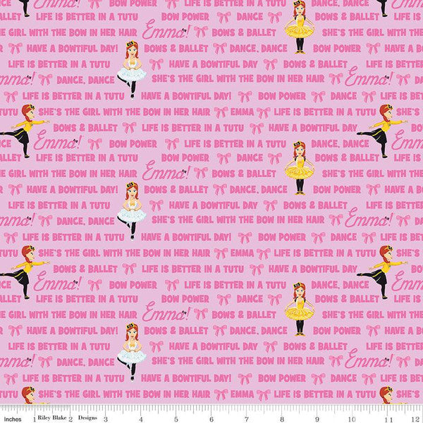 Emma Wiggle: Text (Pink) - Three Wishes Patchwork Fabric