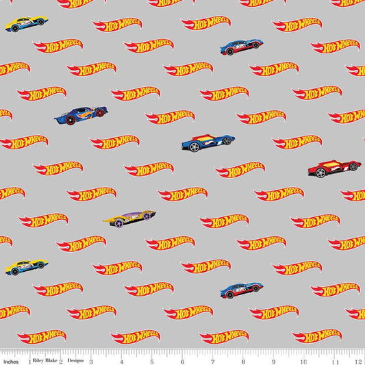 Hot Wheels Logo Grey by Riley Blake - Three Wishes Patchwork Fabric