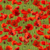 Remembering ANZAC; Poppies on Green Allover by KK Designs