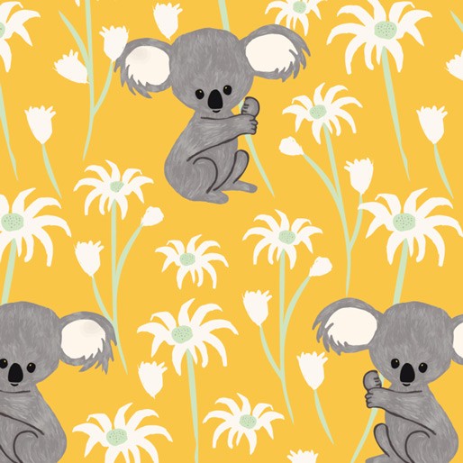 Koala Capers: Sweet Koala Yellow by Amanda Brandl for KK Designs - Three Wishes Patchwork Fabric