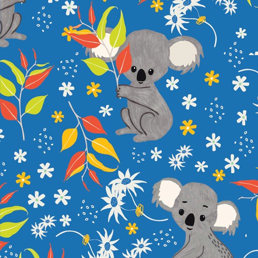 Koala Capers: Koala  Blue  by Amanda Brandl for KK Designs - Three Wishes Patchwork Fabric