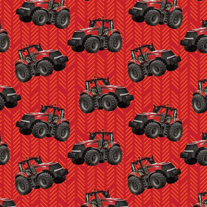 Farm Machines: Tractor Toss Patterned (Red) - Three Wishes Patchwork Fabric