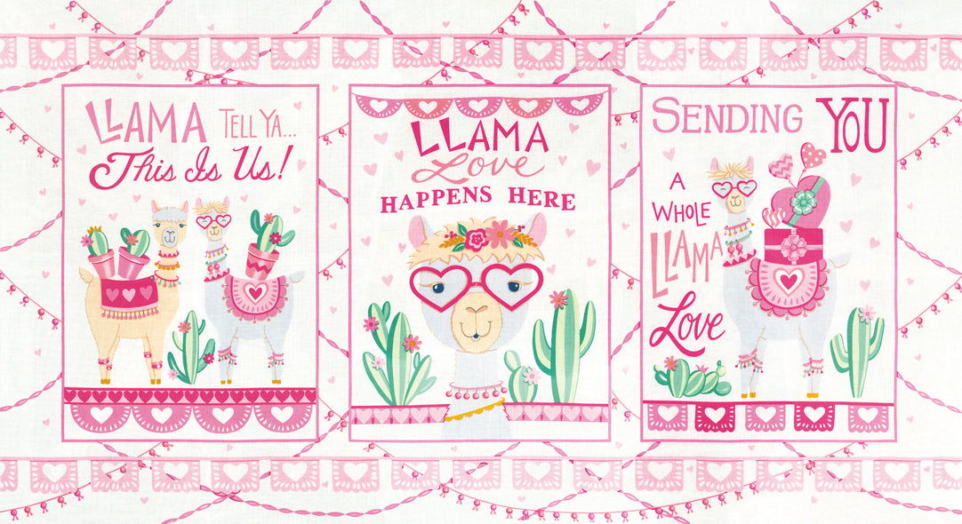 Llama Love Panel Snowy White by Deb Strain for Moda