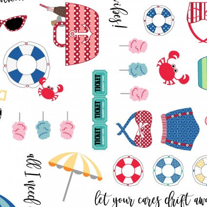 Vintage Boardwalk: Boardwalk Graffiti White by Maywood Studio - Three Wishes Patchwork Fabric
