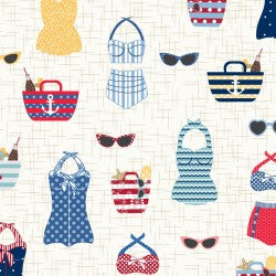Vintage Boardwalk: Retro Swimsuits Ecru by Maywood Studio - Three Wishes Patchwork Fabric