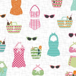 Vintage Boardwalk: Retro Swimsuits White by Maywood Studio - Three Wishes Patchwork Fabric