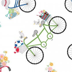 Vintage Boardwalk: Bicycles White by Maywood Studio - Three Wishes Patchwork Fabric