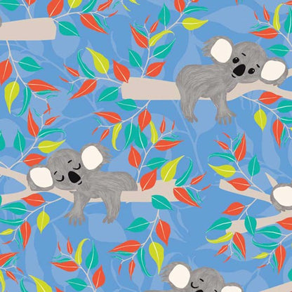 Koala Capers:  Sleeping Koalas Blue  by Amanda Brandl for KK Designs - Three Wishes Patchwork Fabric