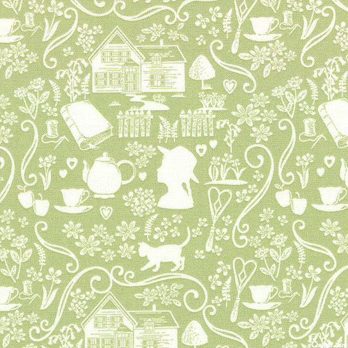 Anne of Green Gables: Silhouette (Green) 40cms x 110cms - Three Wishes Patchwork Fabric