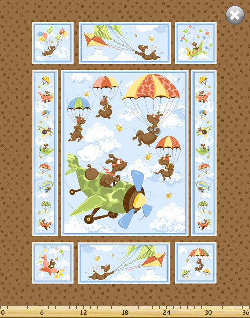 Susybee Zig, Flying Ace Dog Panel - Three Wishes Patchwork Fabric